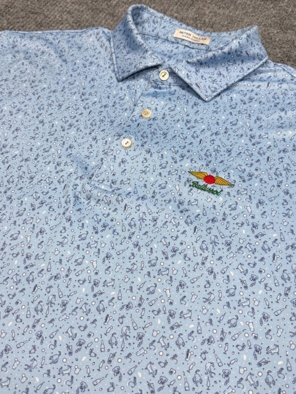 Peter Millar x Baltusrol Golf Club Summer Comfort Polo Shirt Men XL Blue Dog AOP